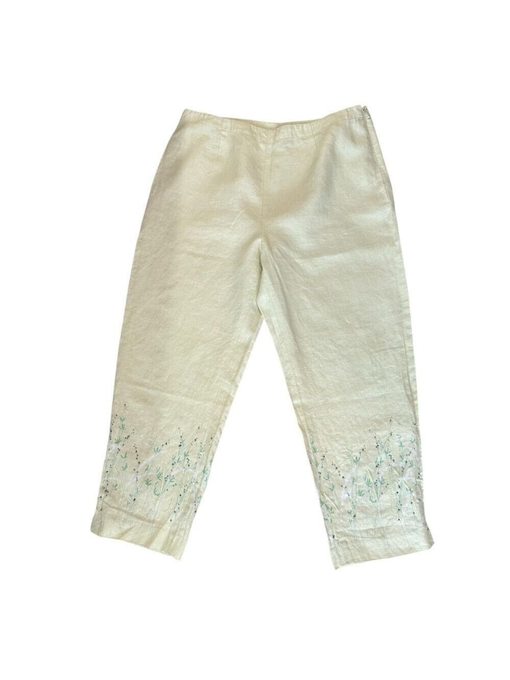 Ann Taylor Loft Pale Yellow Floral Embroidered Women’s Capri Pants No Size ? 8